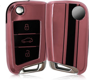 kwmobile autosleutelhoes voor VW Golf 7 MK7 3-knops autosleutel - TPU beschermhoes - sleutelcover - Rallystrepen design - zwart / hoogglans ros�goud