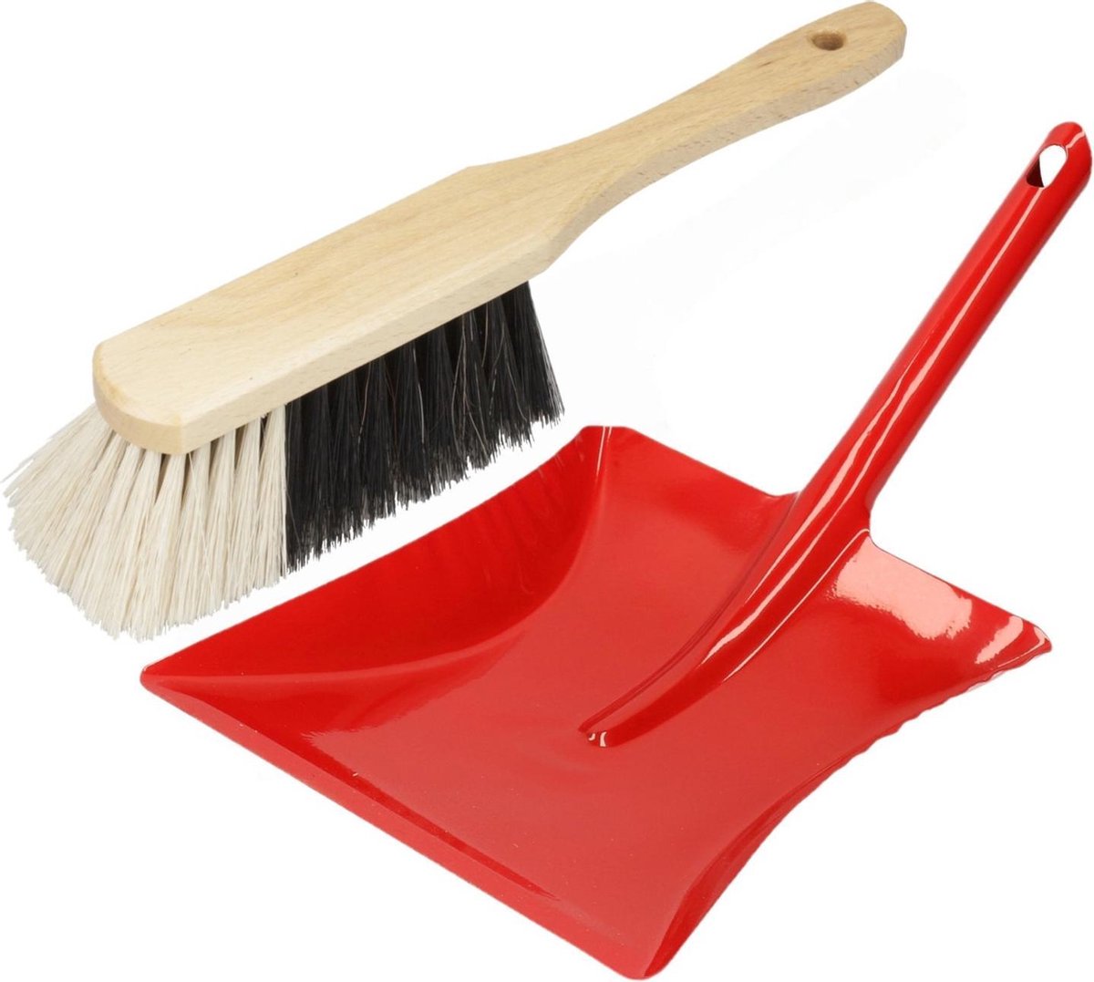 Stoffer en blik rood van metaal/hout voor binnen - Zachte borstel/handveger