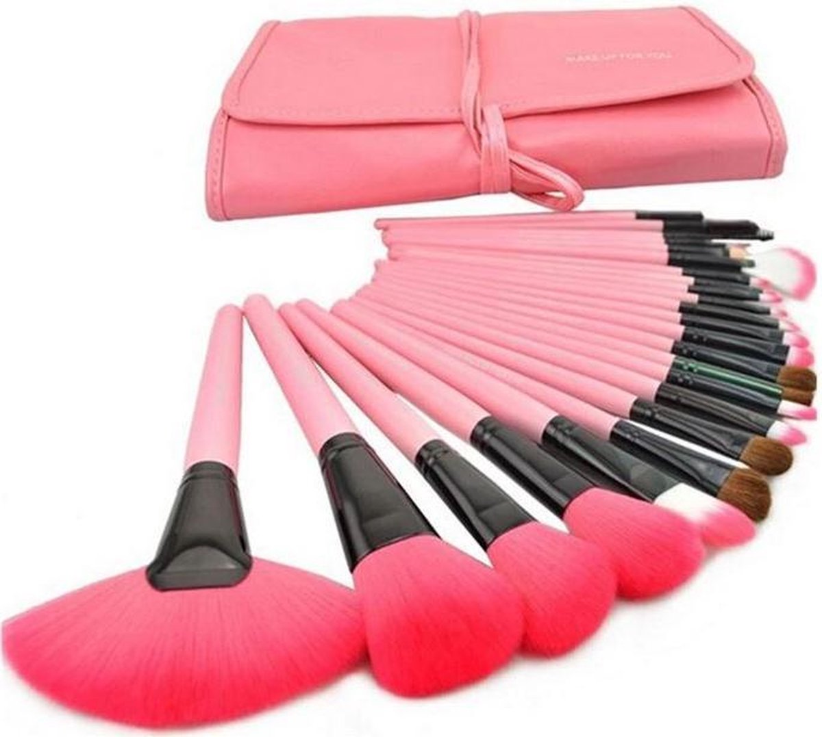 24-delige make-up kwasten set in lederlook etui roze