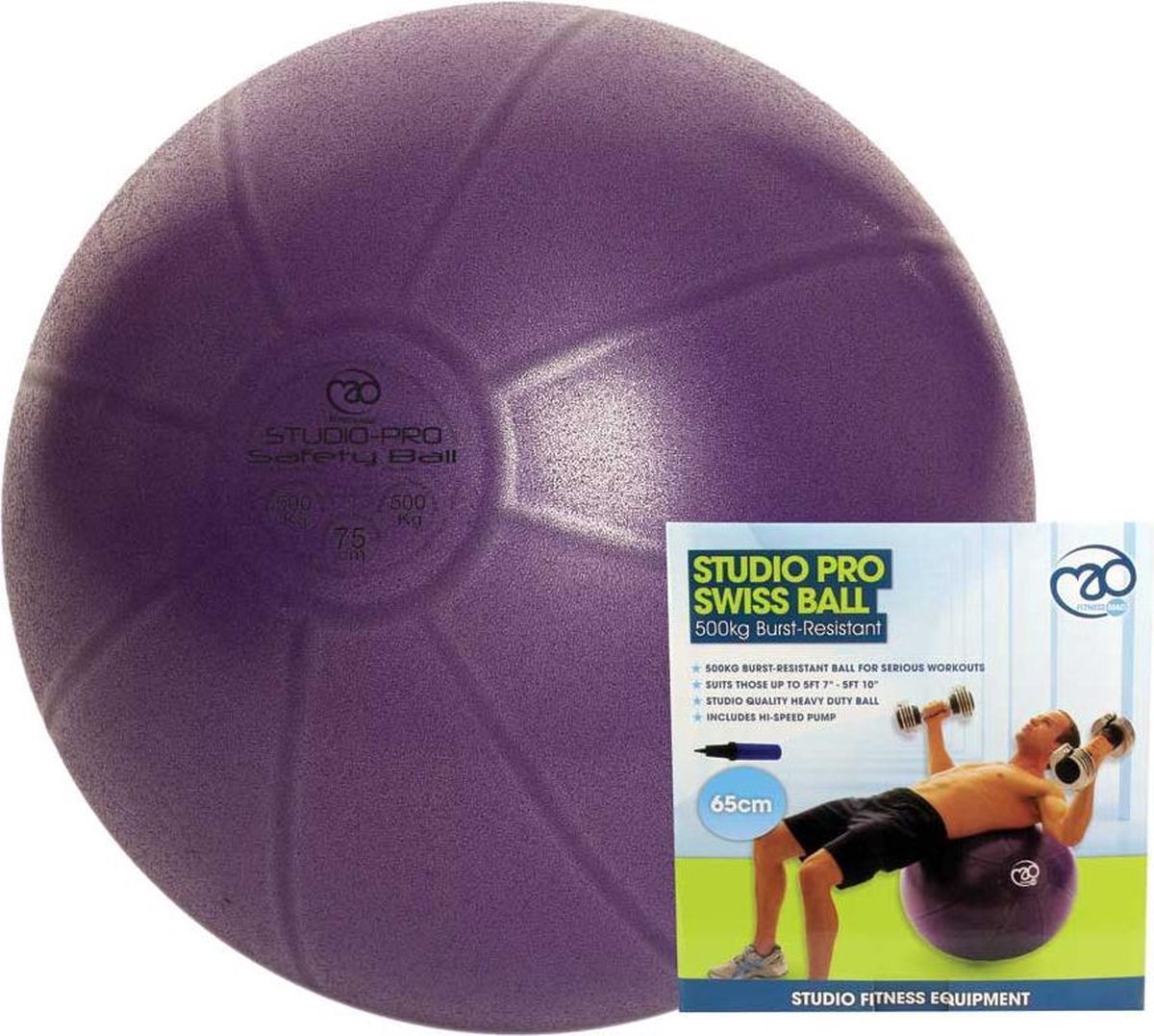 MADFitness - Balansbal en pomp - PVC - max 500 kg belastbaar- Diameter 55 cm- Paars