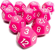 Diceshop 12-kantige dobbelsteen (SET van 10 STUKS) D12 Roze | Wit