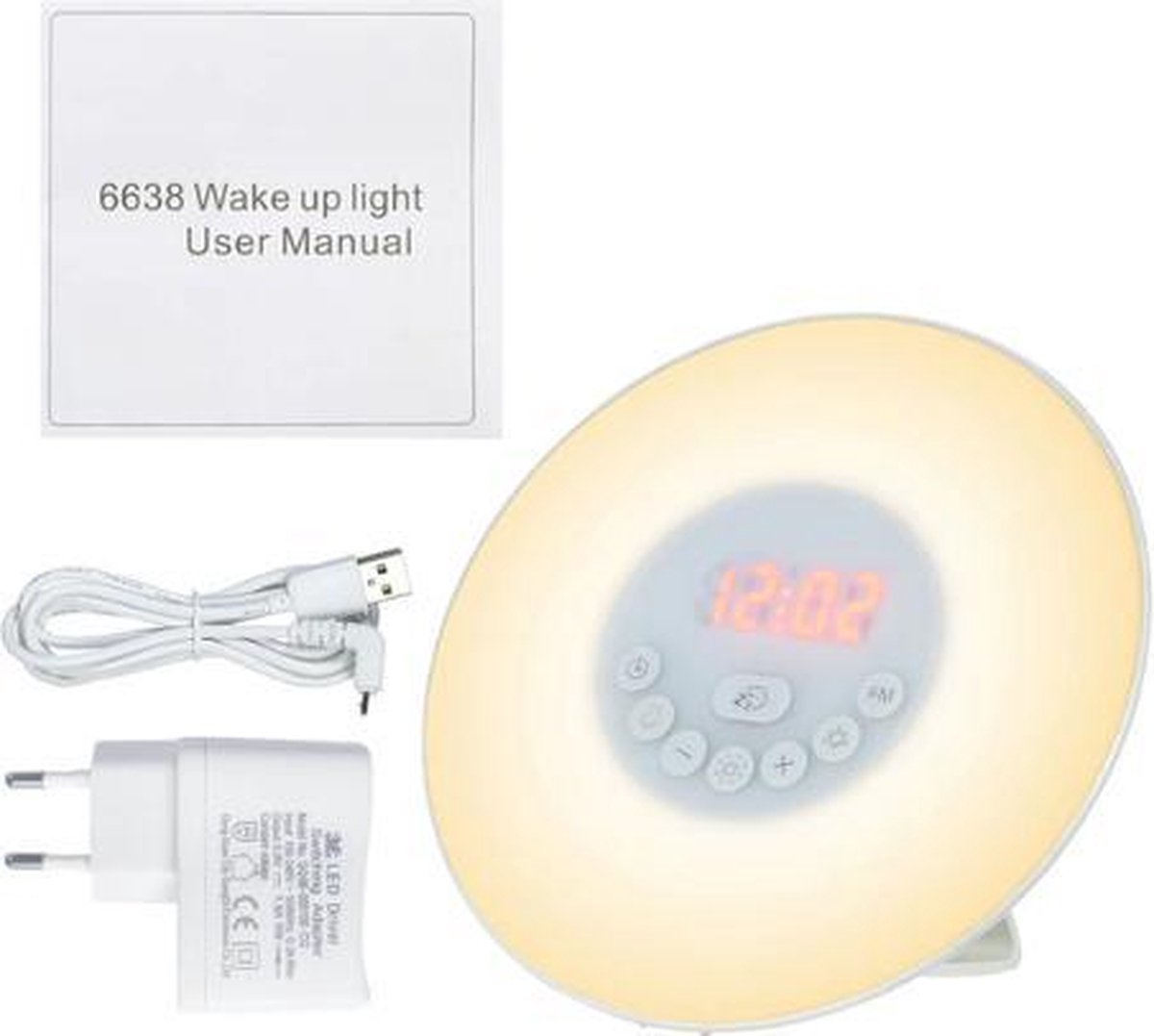 Rhodim - Wake-up Light - Smart Wekker - Digitale Wekker - Ochtend- en Nacht Verlichting - met Snooze- en Geluid - Wit