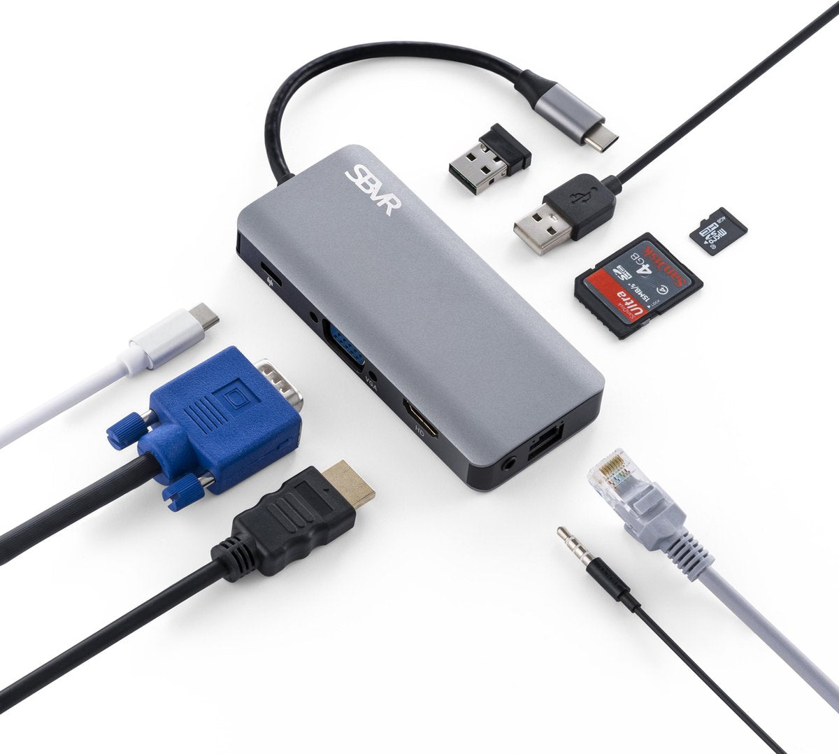 SBVR - 9 in 1 USB Type-C Multifunctionele Adapter - Incl. HDMI / Ethernet / VGA
