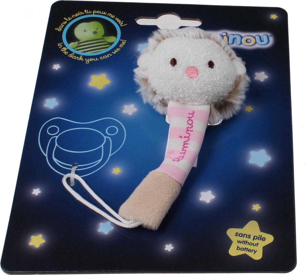 Luminou Glow In The Dark Fopspeenketting Egel Roze 21 Cm