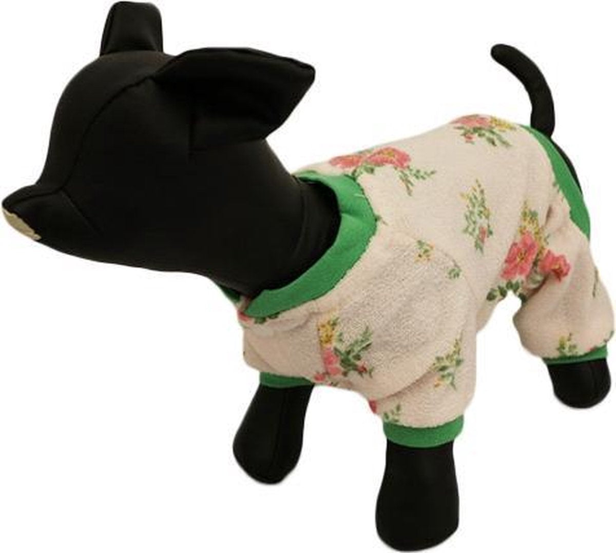 Badjas met roze bloemen met groen randje - M ( rug lengte 25 cm