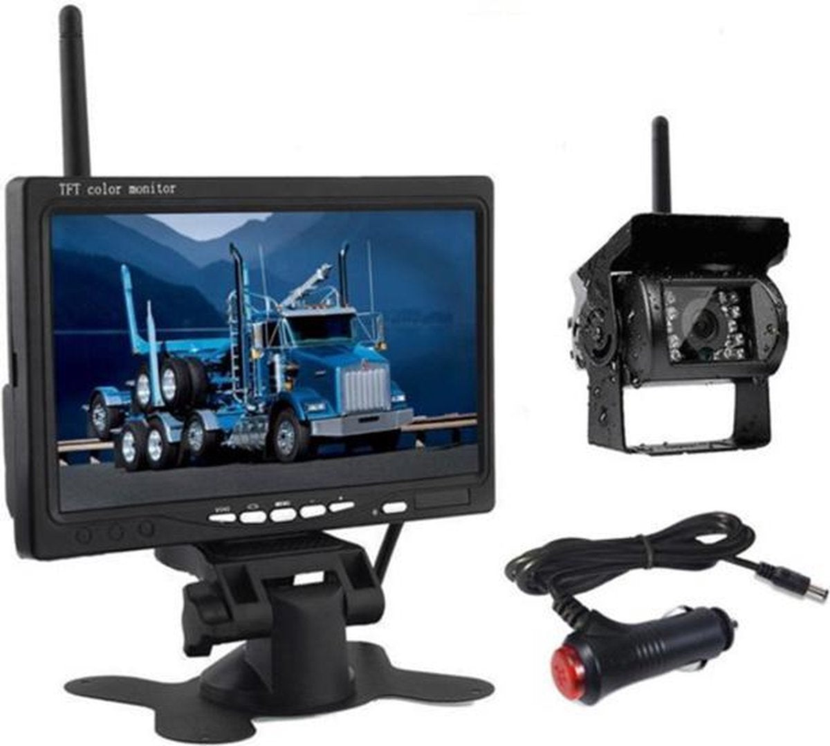 BrandWay Draadloze Auto Achteruitrijcamera Set Met Nachtzicht en 7 inch scherm - Achteruitrij Camera Draadloos voor Auto / Camper / Caravan / Vrachtwagen / Landbouw
