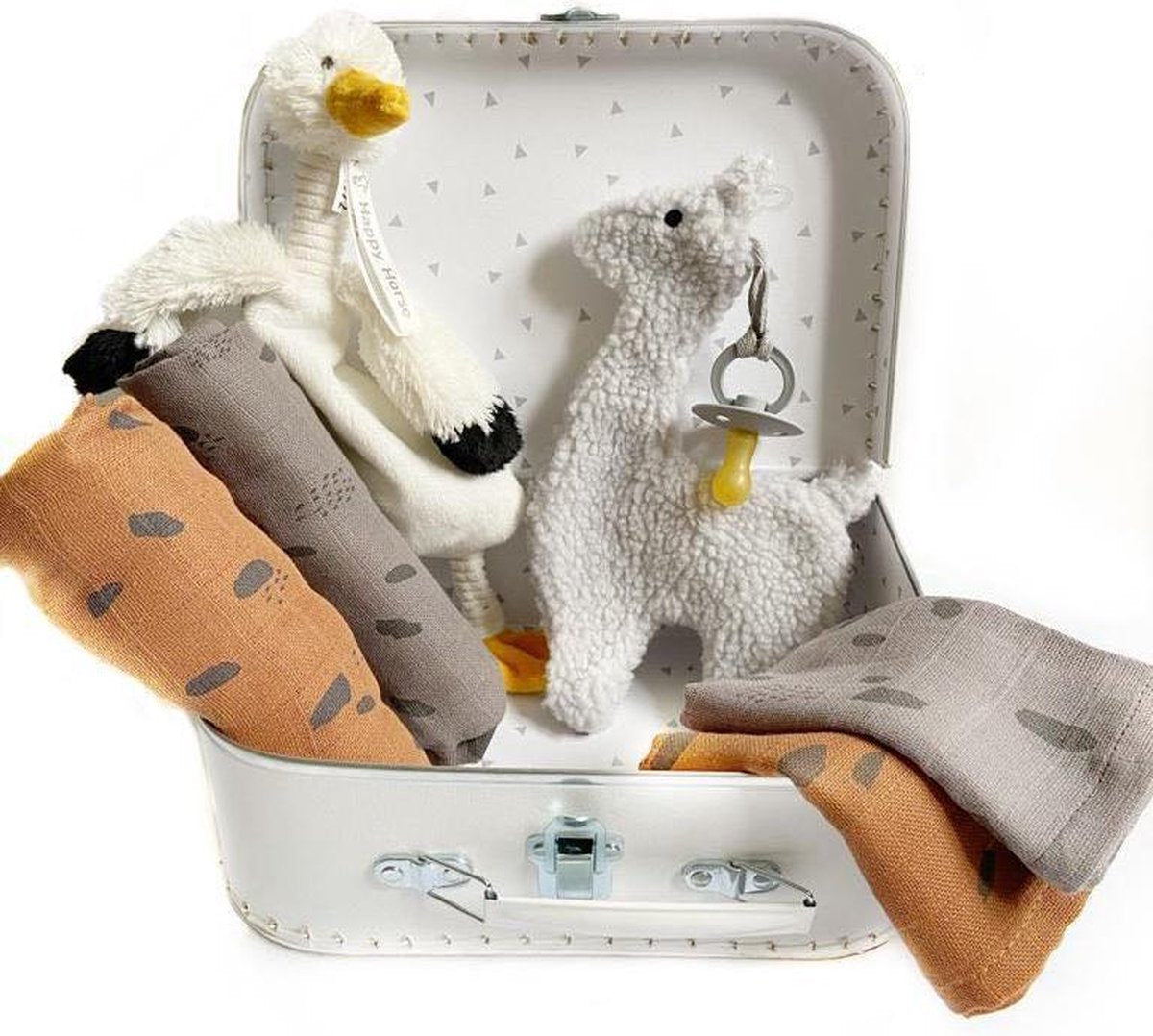 Geboortekoffer | kraamcadeau | Jollein | BIBS | Trixie | Anais | speen | geboortepakket | wit | koffer | kinderkoffer | logeerkoffer