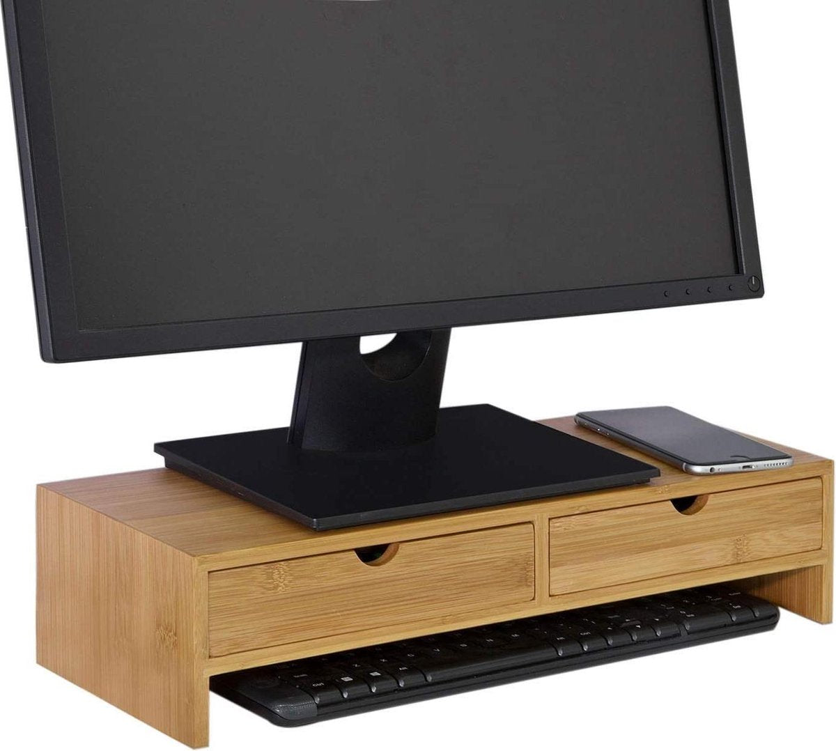 Simpletrade Monitor standaard - Monitor verhoger - 2 lades - Ergonomisch - Bamboe - 47x11x18 cm
