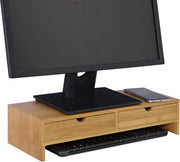 Simpletrade Monitor standaard - Monitor verhoger - 2 lades - Ergonomisch - Bamboe - 47x11x18 cm