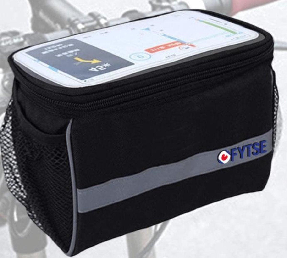 FYTZE Stuurtas - Afneembare Fietstas Stuur Met Smartphone / Telefoon Houder & Kaartlezer (Kaarthouder)  - Afneembaar - Waterproof - Zwart