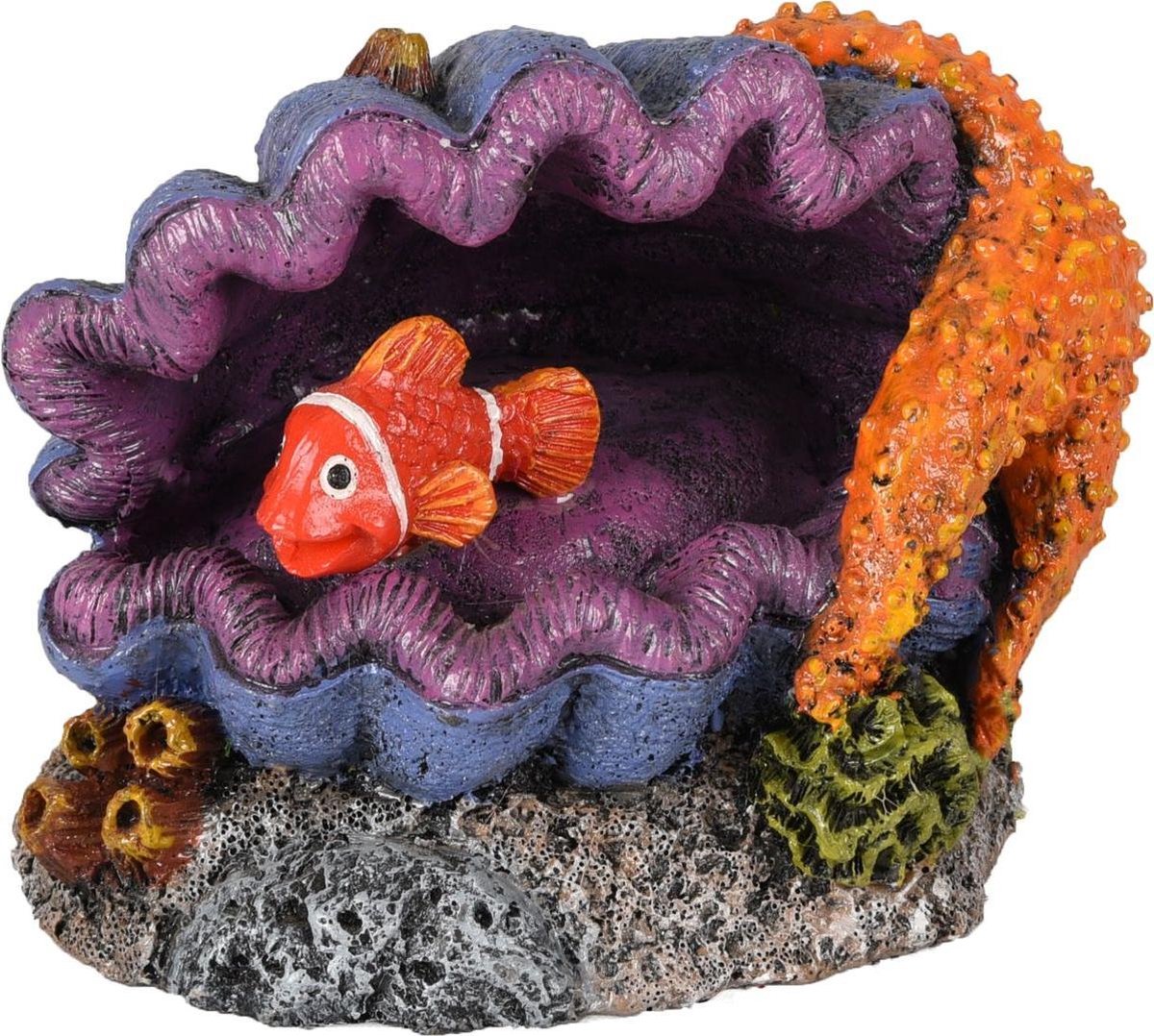 Aquarium decoratie Leto schelp + vis - 12 x 8 x 9 cm