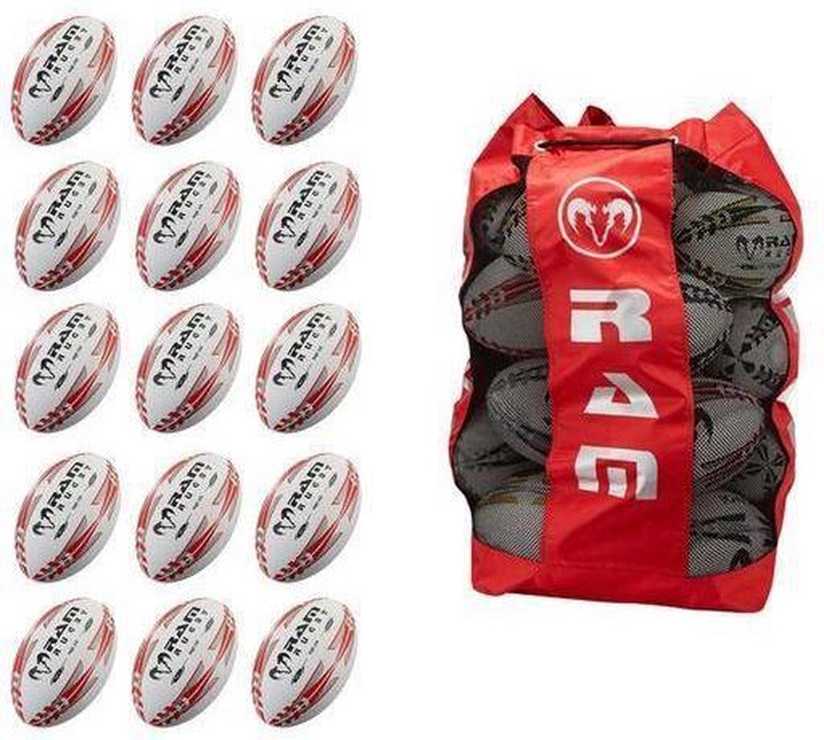 Squad rugbybal bundel -  Trainingsbal - Met 2 Ballentassen - Maat 3 - 30 stuks