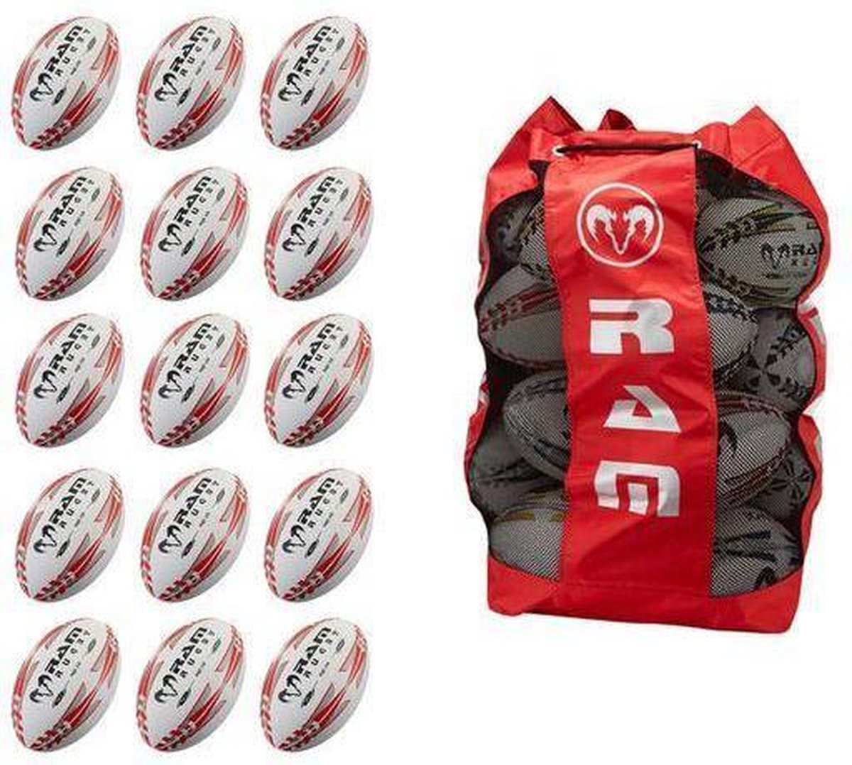 15x Squad  Rugbybal Bundel inclusief Draagtas Maat 4 - 15 stuks