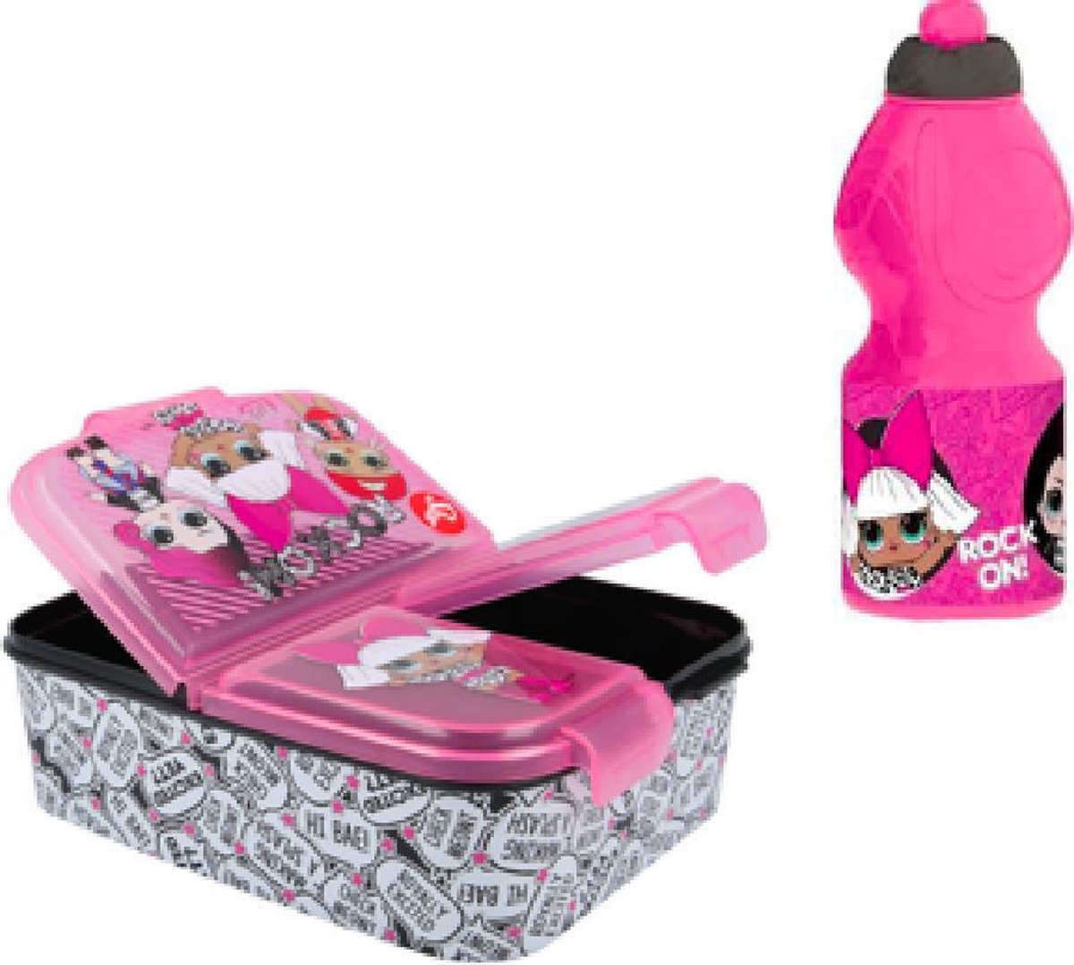 LOL Surprise - 3 compartiment brooddoos (20 cm X 17 cm X 7 cm) + drinkfles - waterfles - 400 ml (18 cm x 6