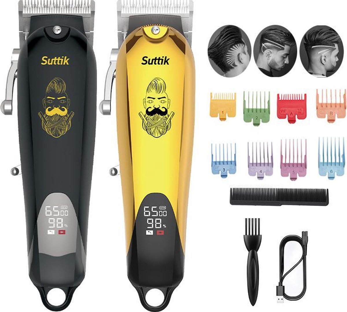 BeardMan - Professionele Kapperstondeuse met Display - Set - Luxe Trimmer Tondeuse - Box - Haarstyling - Draadloos - USB Opladen – Contouren – Bakkebaarden - Inclusief 8 opzetkammen en Kam - Zwart