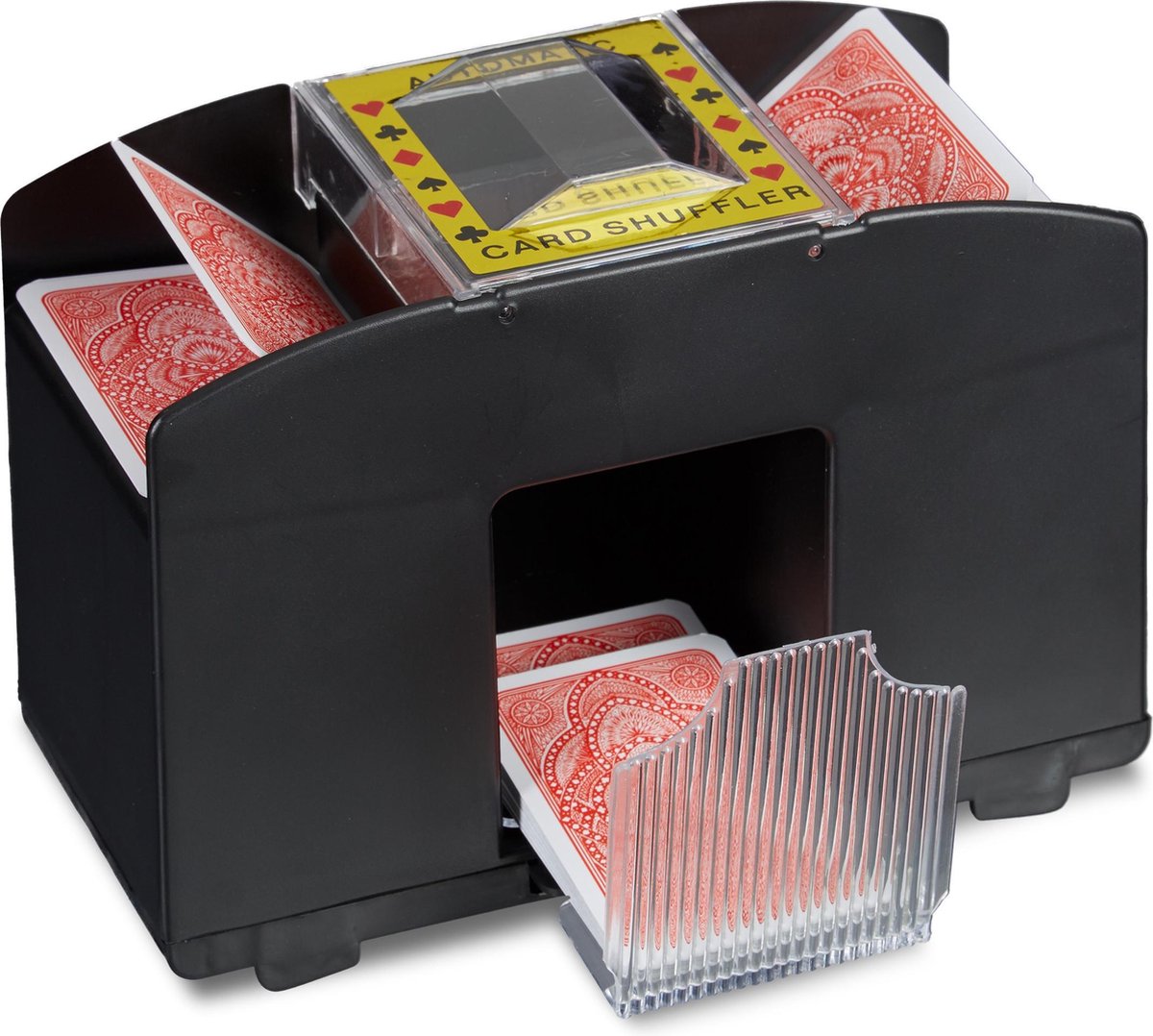 relaxdays kaartenschudmachine 4 decks - automatisch kaartenschudder - elektrisch - zwart