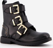 Groot leren meisjes biker boots - Zwart - Maat 26