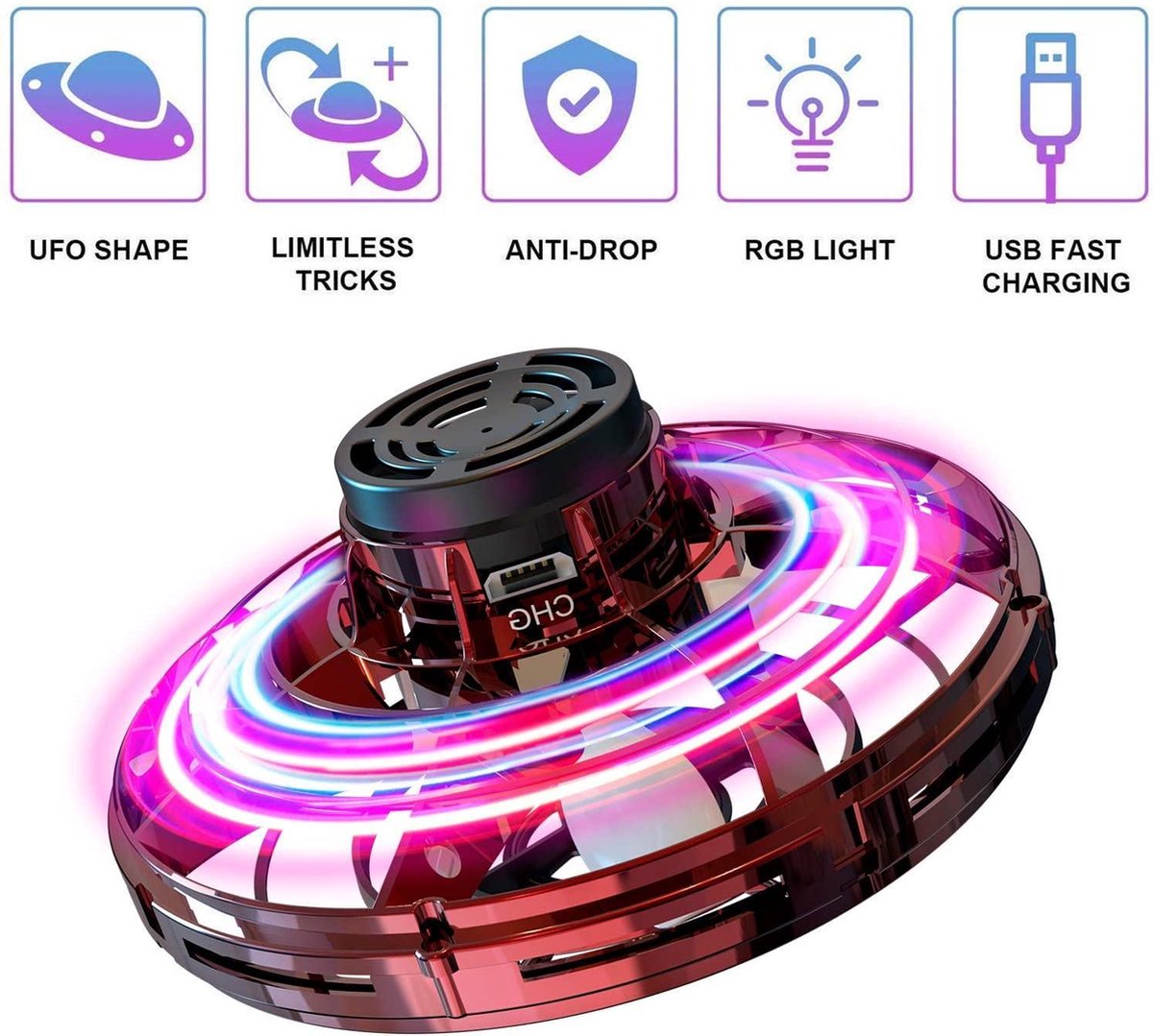 Origineel FlyNova Vliegende Spinner Rood met LED - Original Flying Fidget Spinner