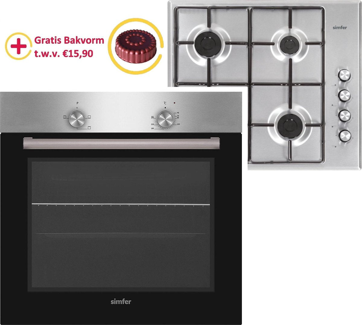 SIMFER BO6019 Inbouw Oven + BIH6404 Inbouw Gaskookplaat Combinatie Set