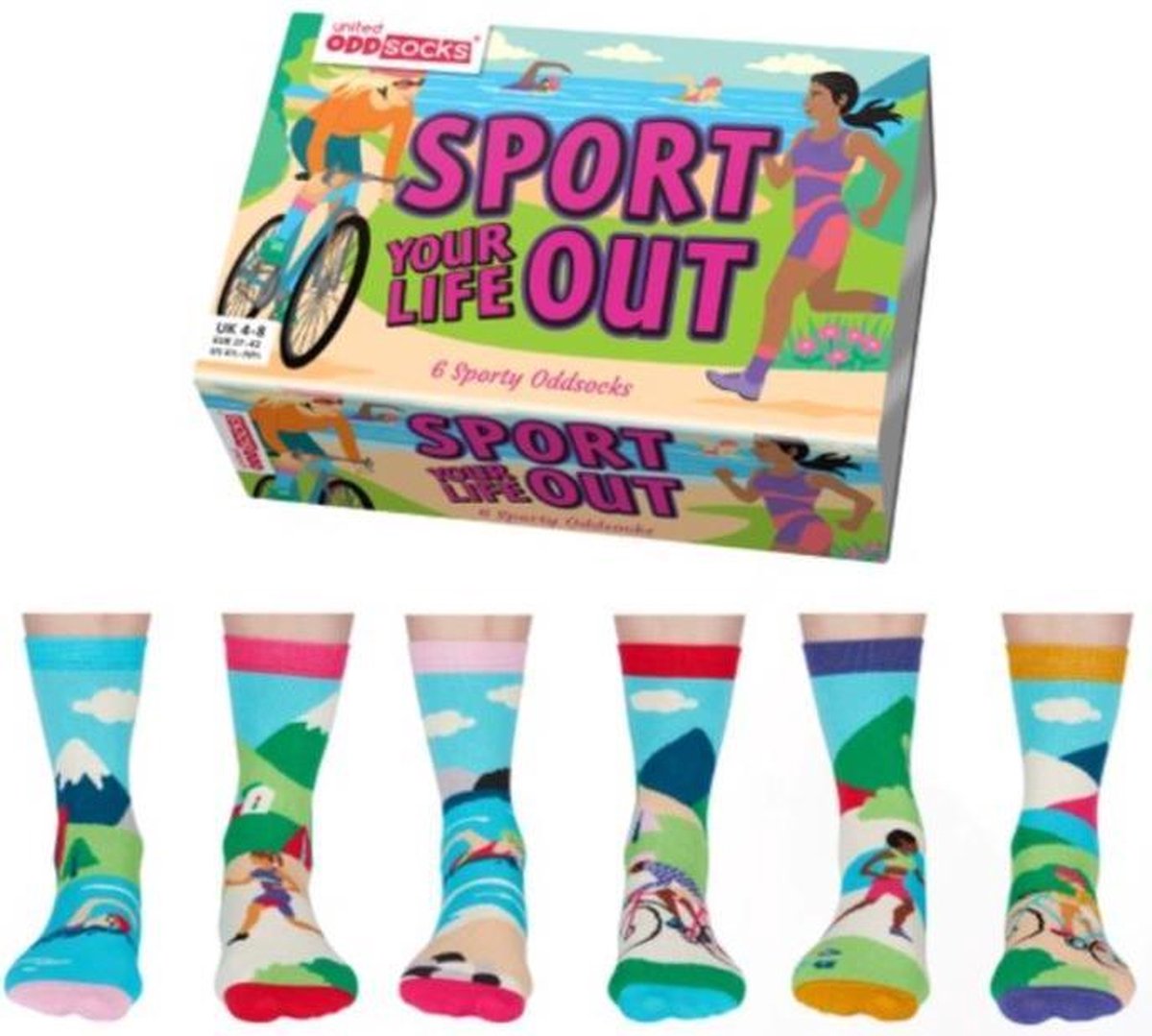 Mismatched 6 verschillende sokken - cadeau doosje - sport afbeeldingen - 6 sokken - maat 37 - 42