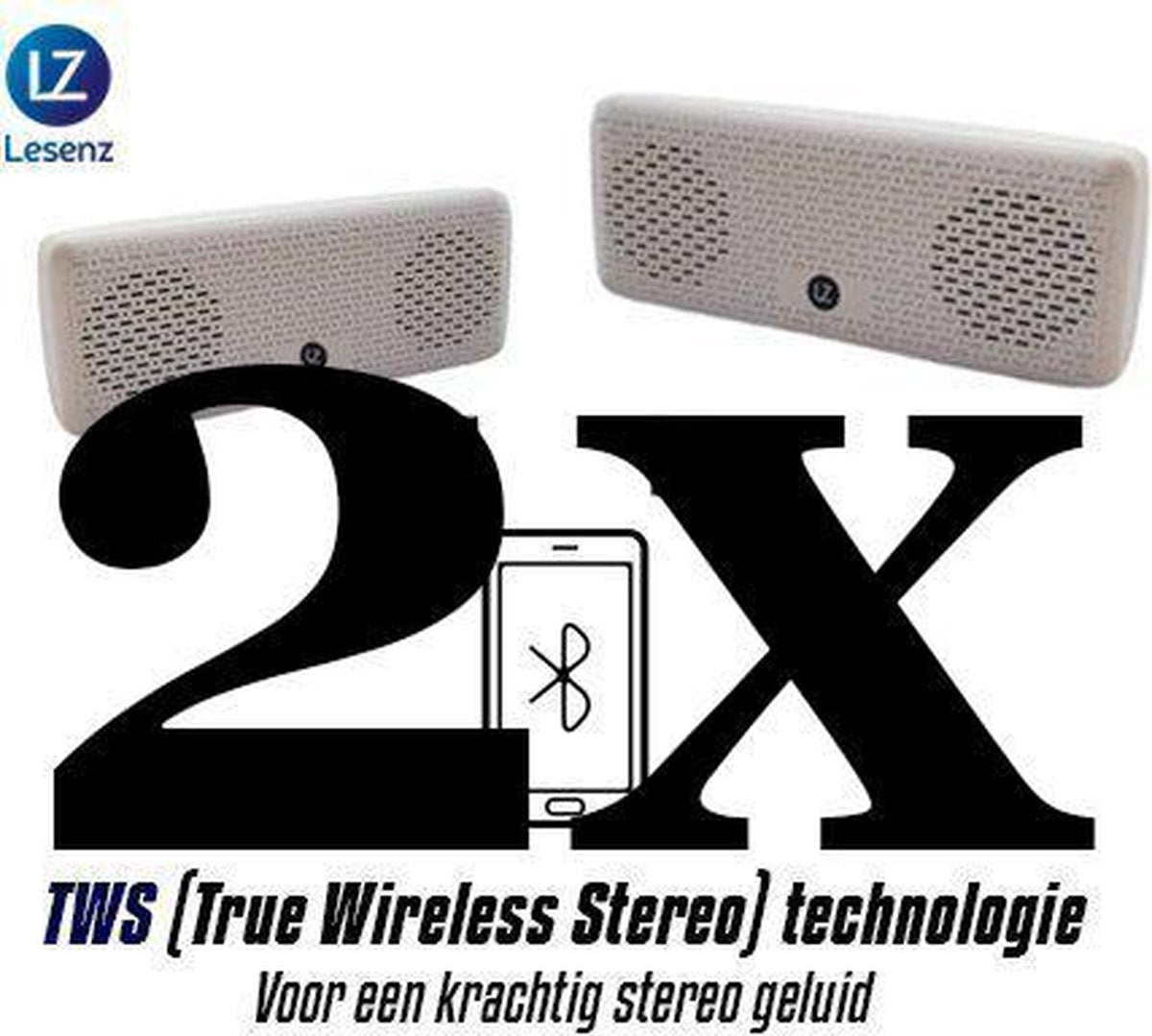 LeSenz Pocket TWS stereo bluetooth speakerset met 2 speakers -Wit