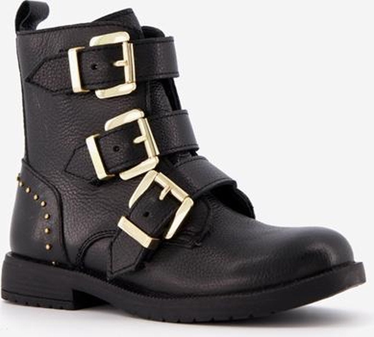 Groot leren meisjes biker boots - Zwart - Maat 24
