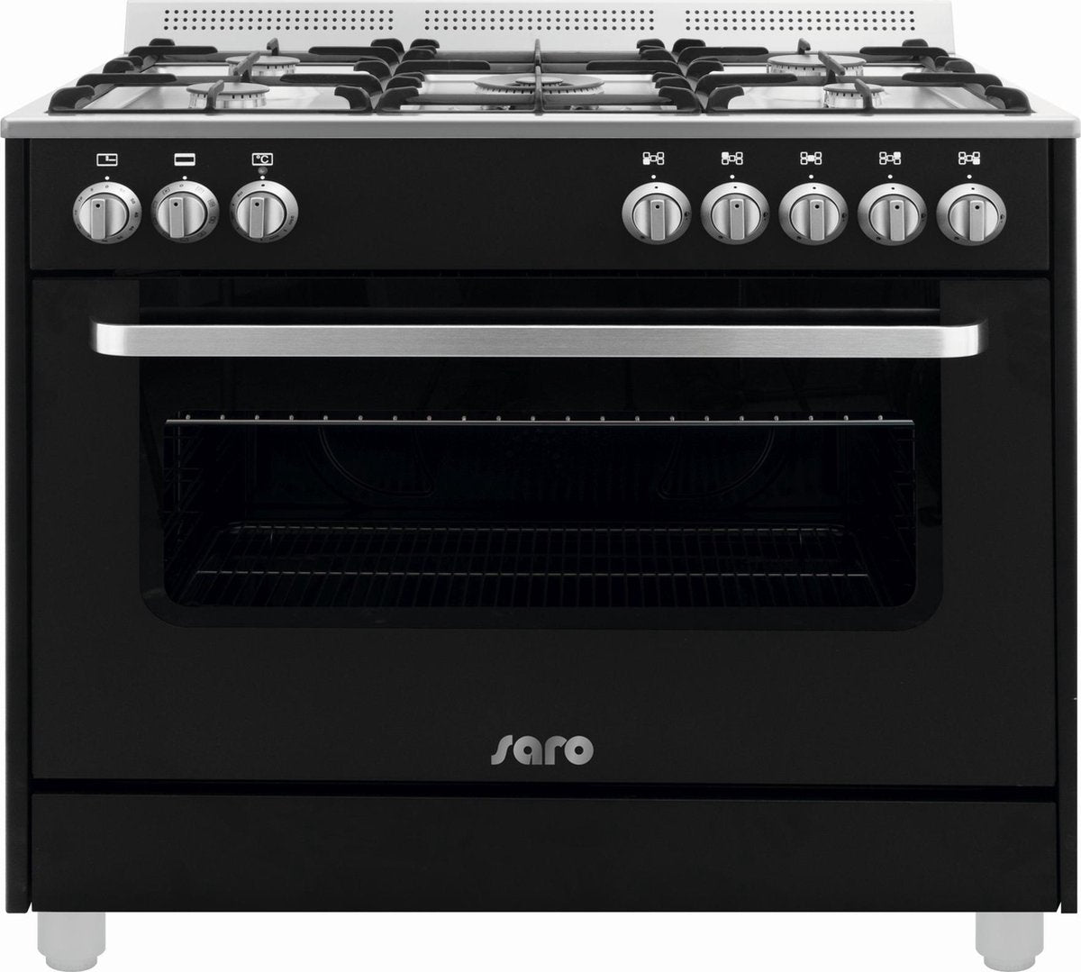 SARO Design gas fornuis  - zwart - 5 pits - wok - elektrische oven & grill met 11 functies - Design model TS95C61LNE