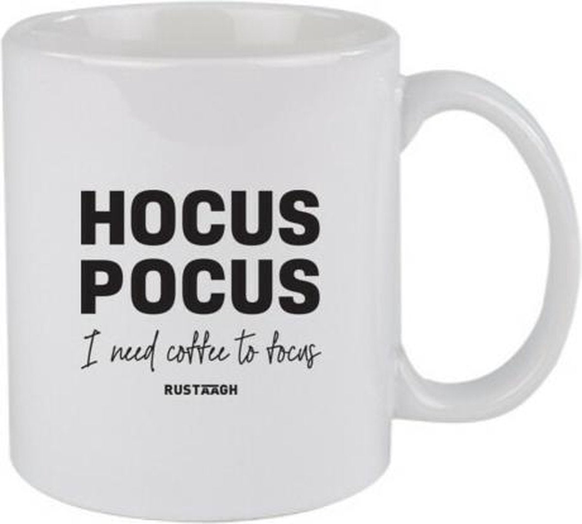 Hocus pocus I need coffee to focus Rustaagh mok - kop - beker - koffie/thee - hoogglans wit- 295 ml - grappig - herkenbaar