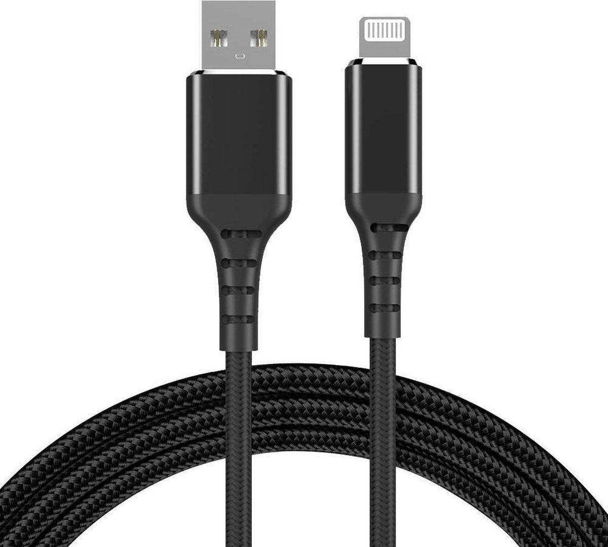 USB A naar Lightning kabel | iPhone kabel | 2.0 | MFI gecertificeerd | Nylon mantel | Zwart | 1 meter | Allteq