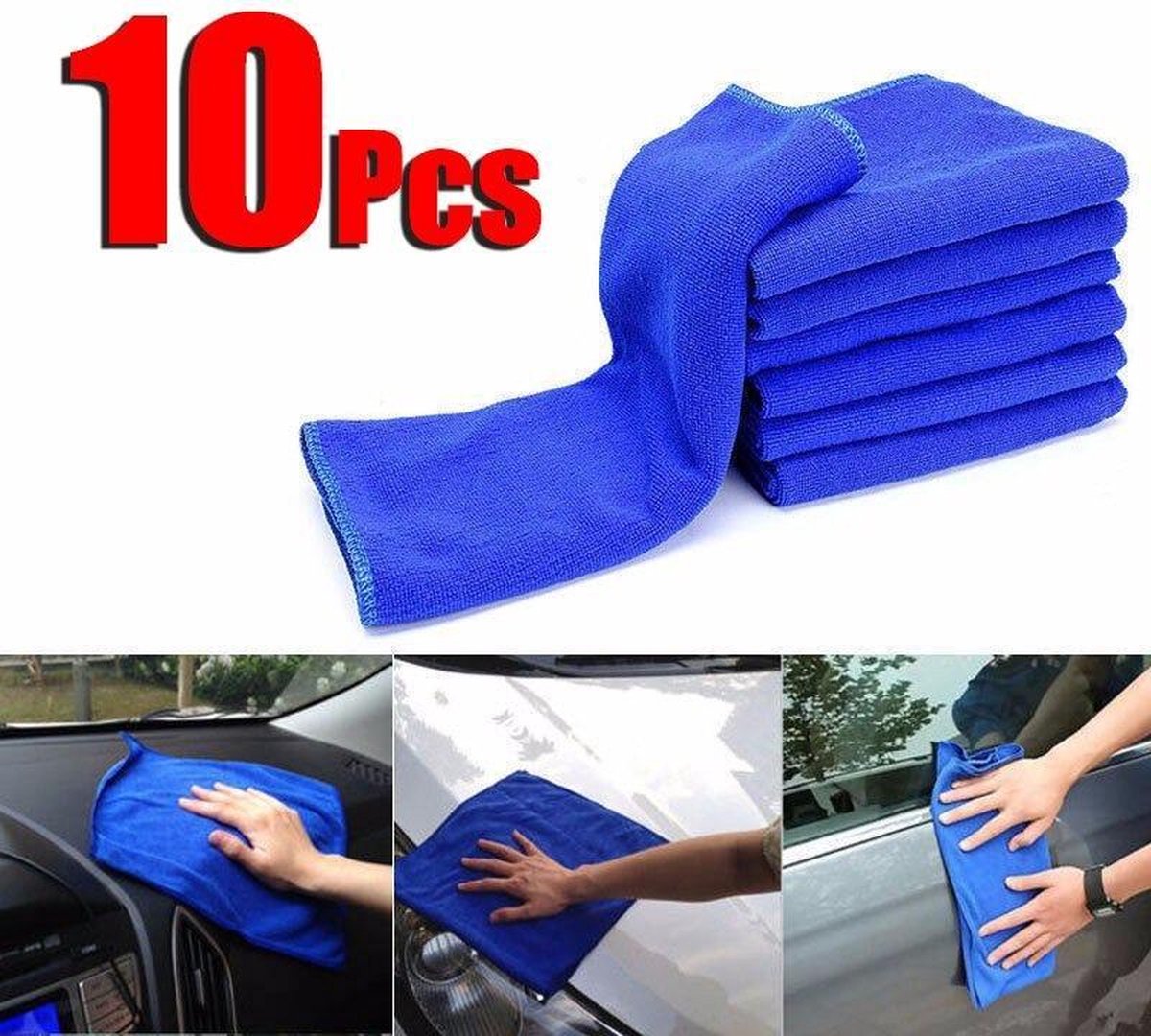 Microfiber auto poetsdoek 10 stuks-schoonmaak doekje-auto doek -microvezel auto doekjes-stofdoek-Krasvrij-25 x 25 Cm blauw