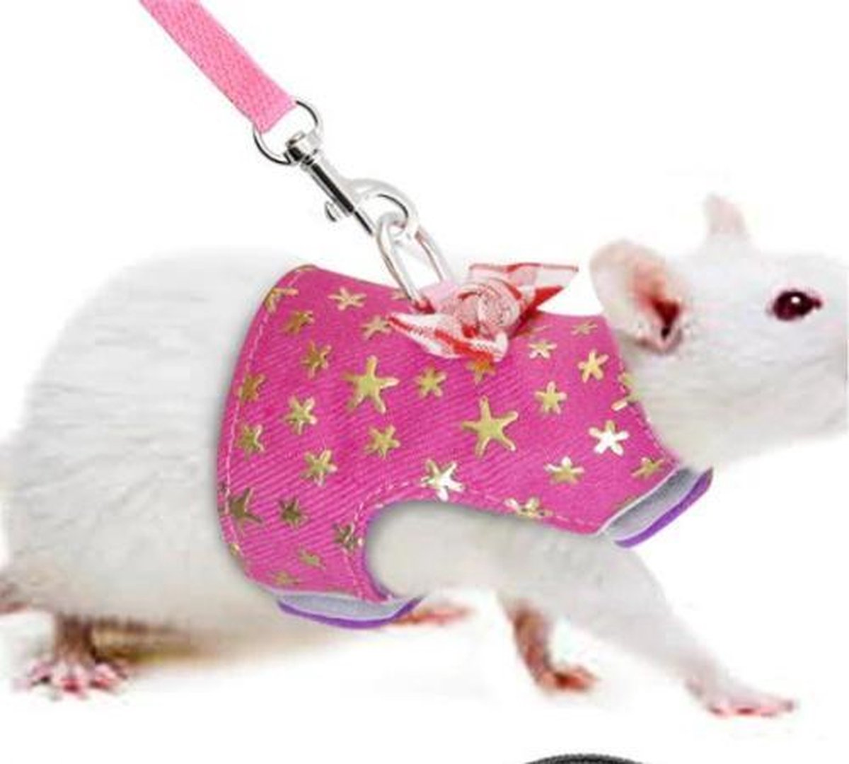 Dierplezier - Wandel tuigje knaagdier - Leiband knaagdier - Hamster wandelleiband - Tuigje met klittenband - Tuigje wandelen rat - Harnas voor cavia - Gareel voor fret - Roze gareel met leiband – Maat M