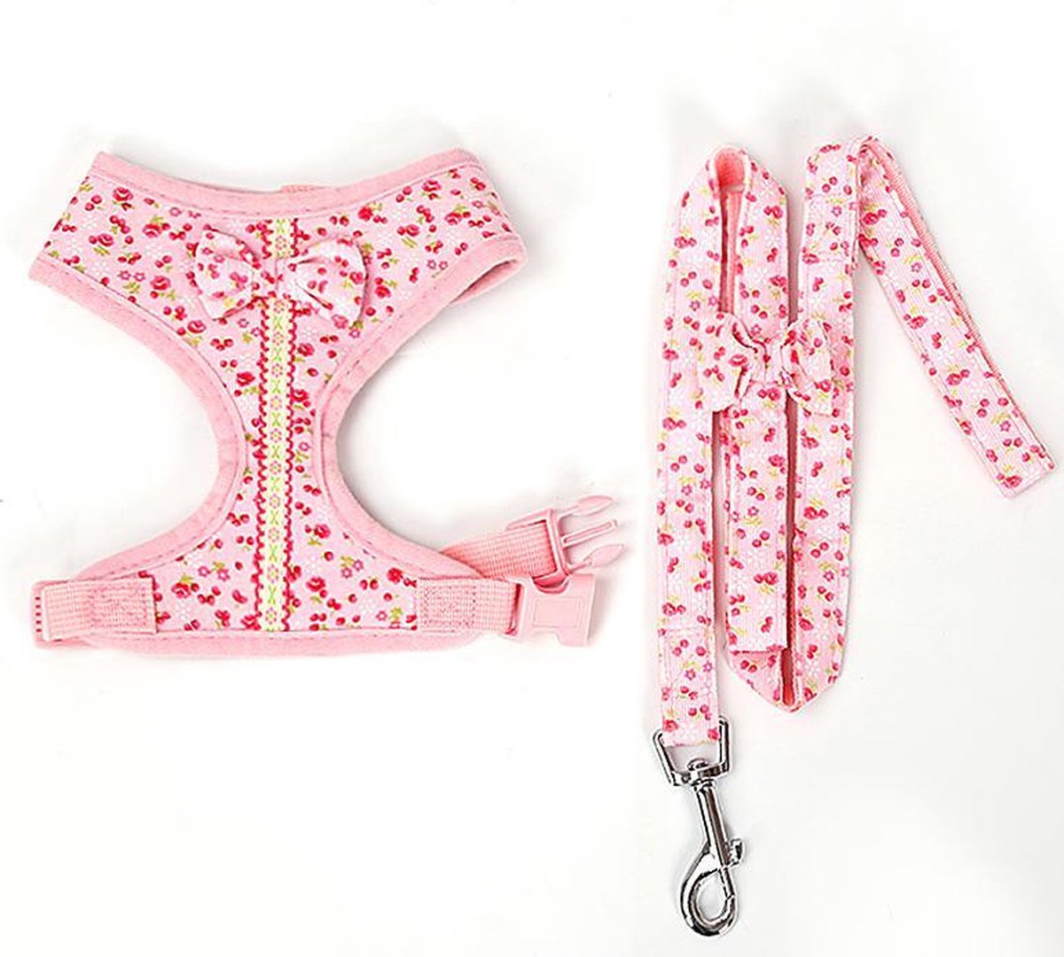 Flower power harnas jasje voor honden of katten incl. leiband - LARGE - Roze