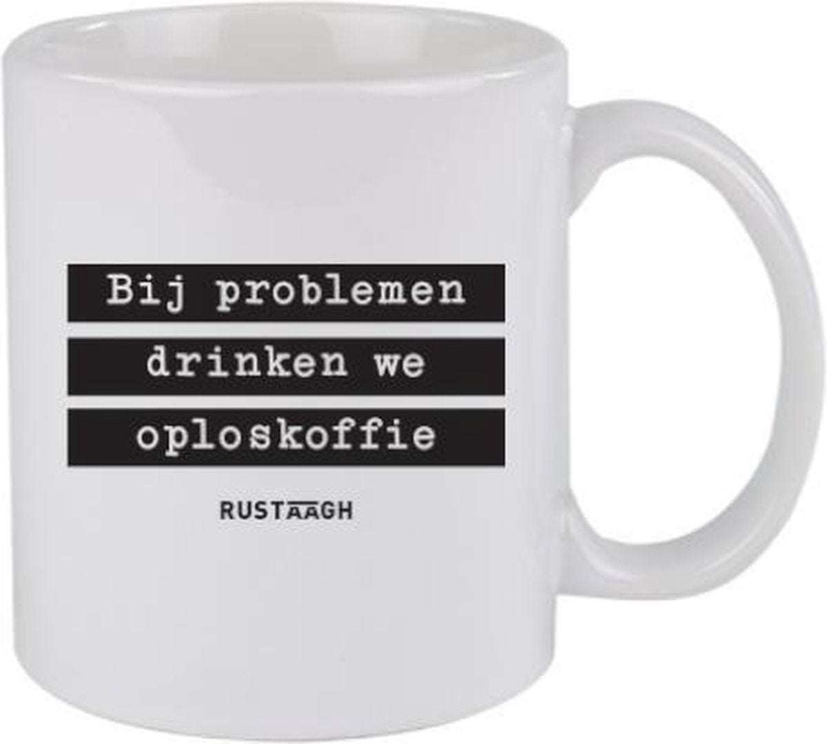 Bij problemen drinken we oploskoffie Rustaagh mok - kop - beker - koffie/thee - hoogglans wit- 295 ml - grappig - herkenbaar