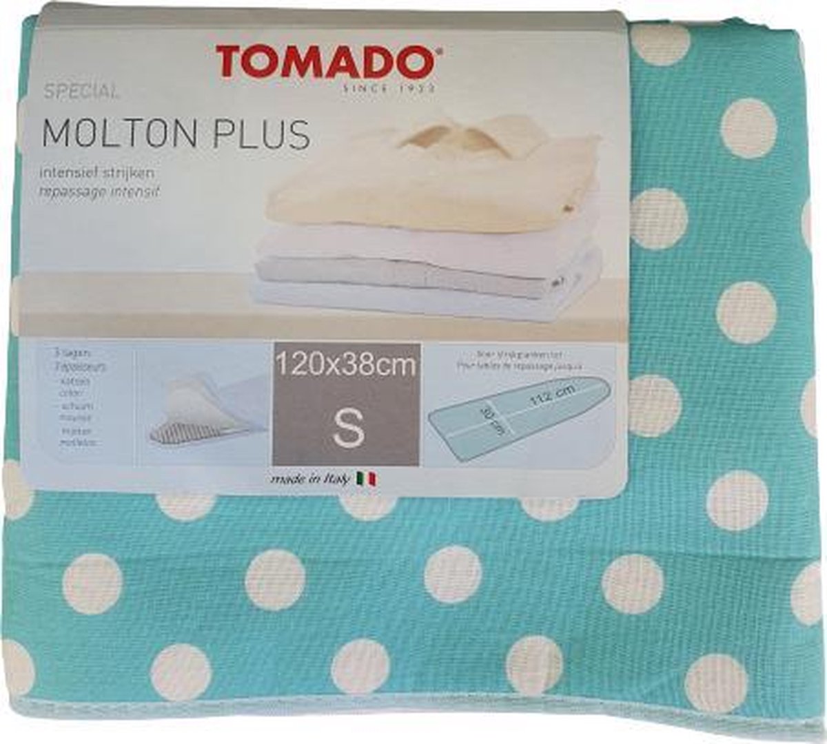 Coverhoes voor strijkplank - Stippen Blauw / Wit - 120 x 38 cm - Geschikt voor strijkplank van 112 x 30 cm Maat S