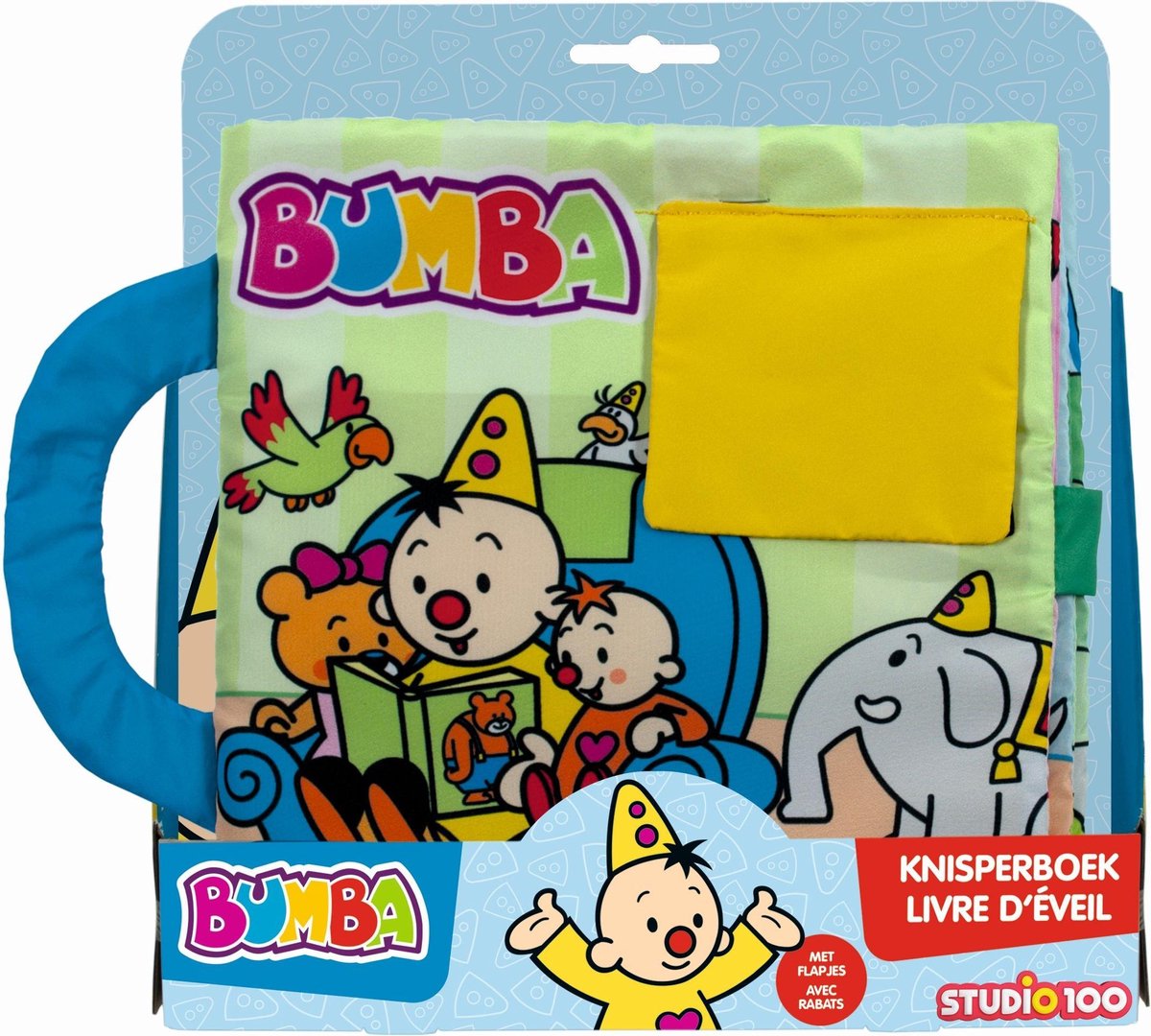 Bumba - Babyboekje - Groot stoffenboek - knisperboek met flapjes - stimuleert voelen