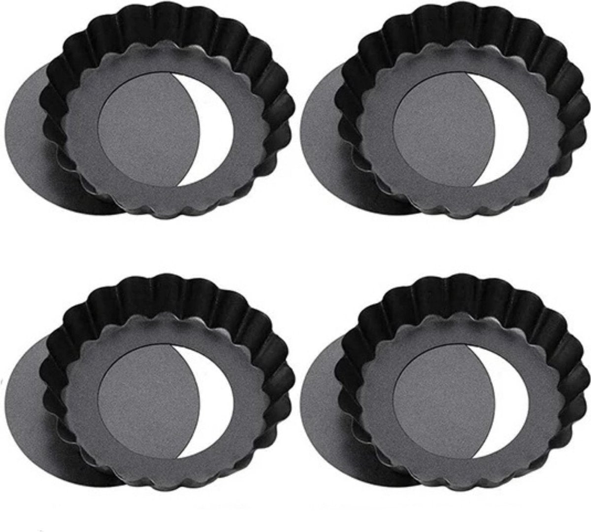 Set van 4 tartelette vormpjes met losse bodem - Taartvorm - Quichevorm - Bakvorm - 10cm