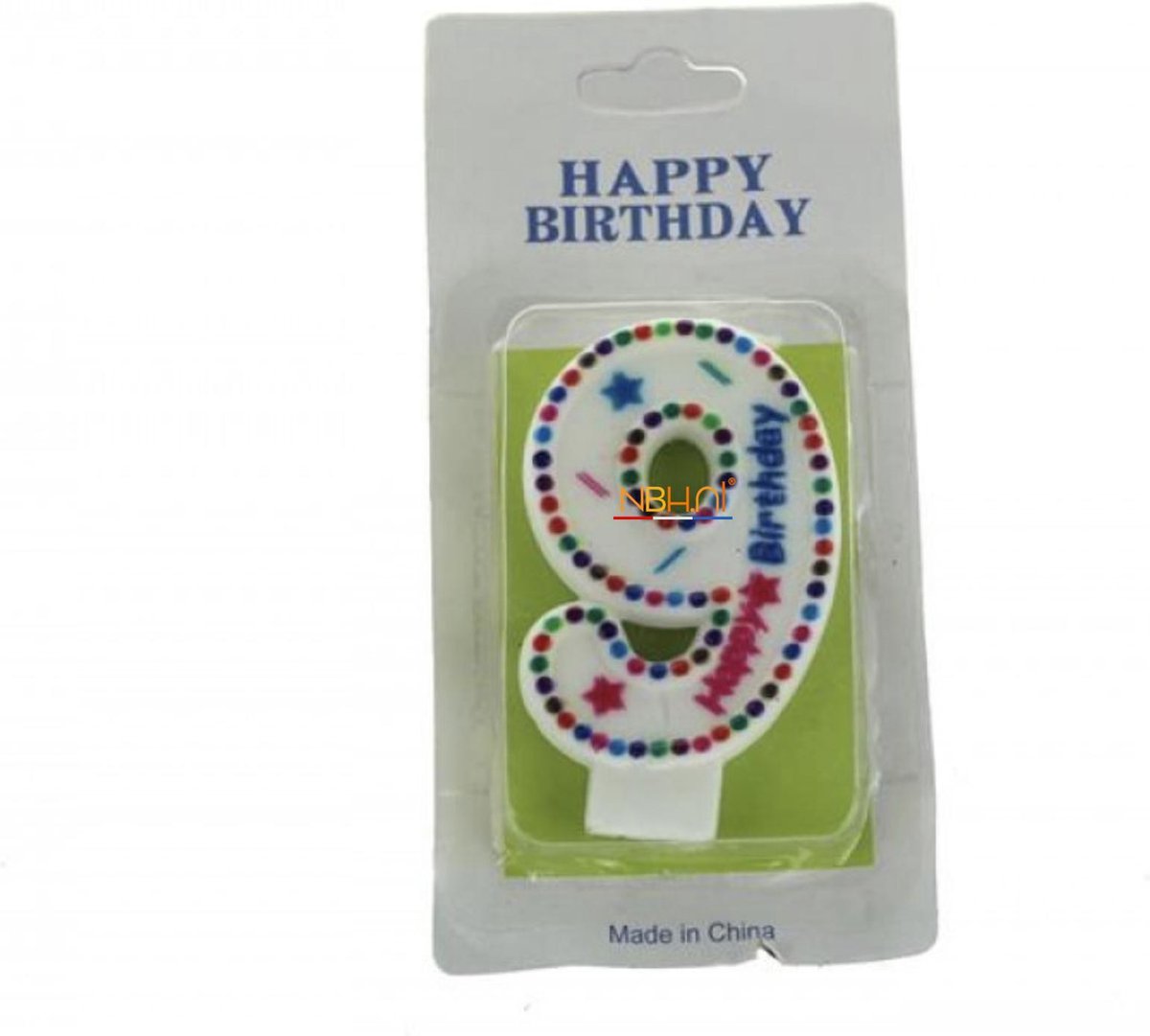 Taartkaars - cijfer 9 - Happy Birthday - Verjaardag kaars