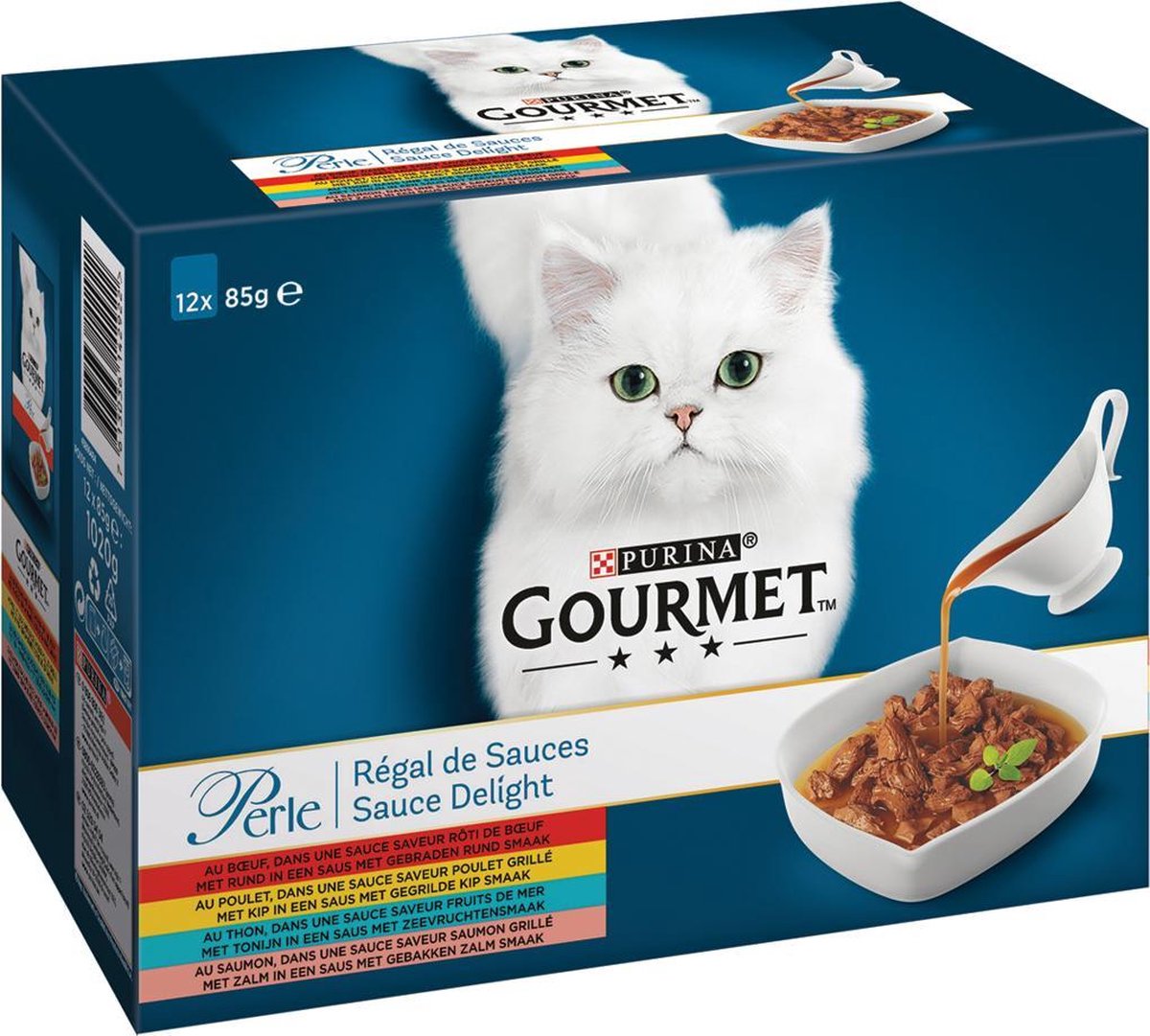PURINA ® GOURMET PERLE SAUCE DELIGHT- Rund Kip Tonijn Zalm  48x85g