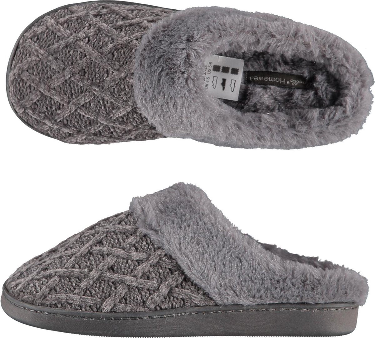 Sloffen - Pantoffels dames - Pantoffels - Sloffen dames - Instap sloffen - Gebreid - Donkergrijs - Maat 37/38
