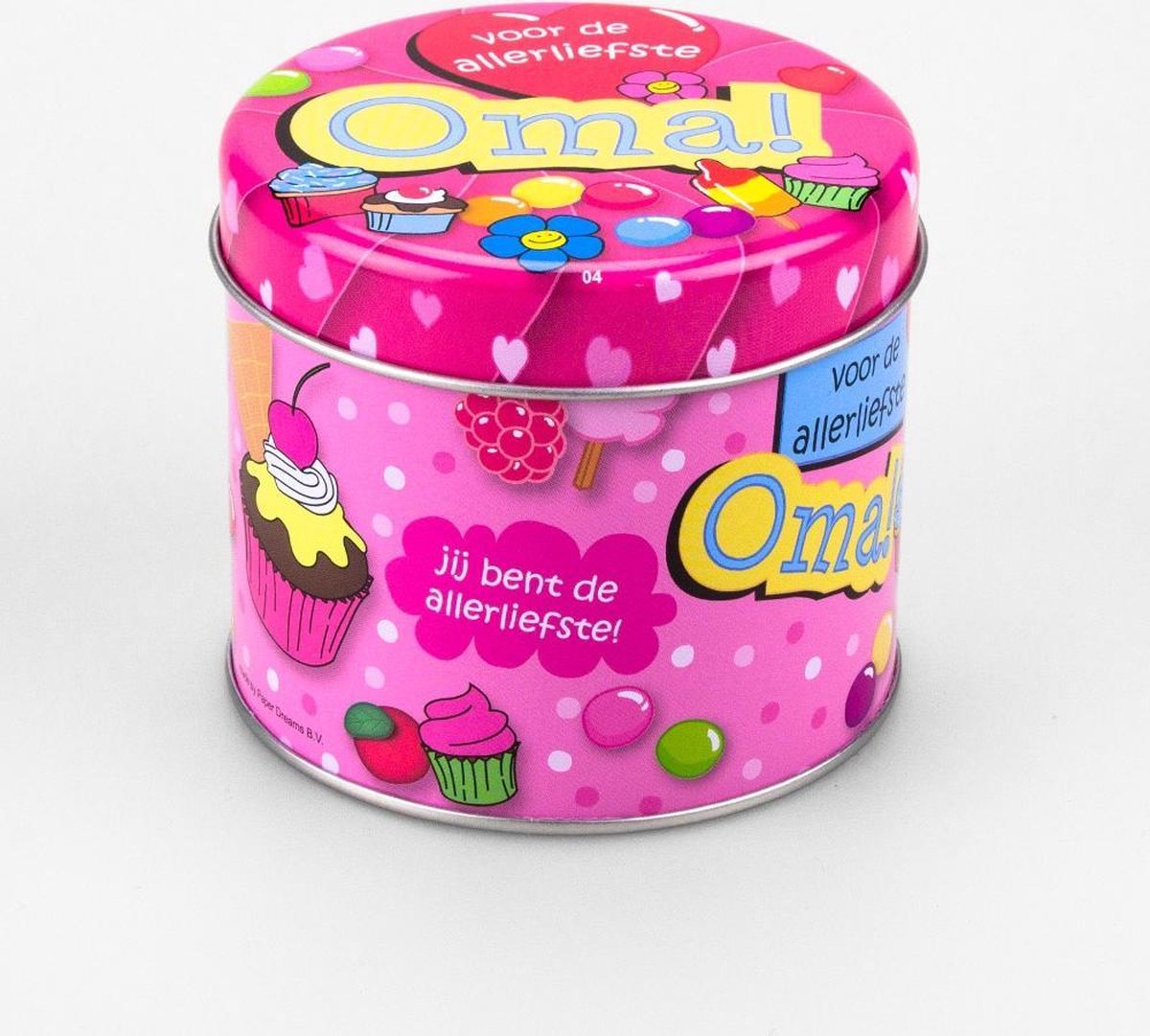 Verjaardag - Snoepblikje - Jij bent de allerliefste Oma! - Gevuld met een luxe cocktailmix - In cadeauverpakking met gekleurd lint