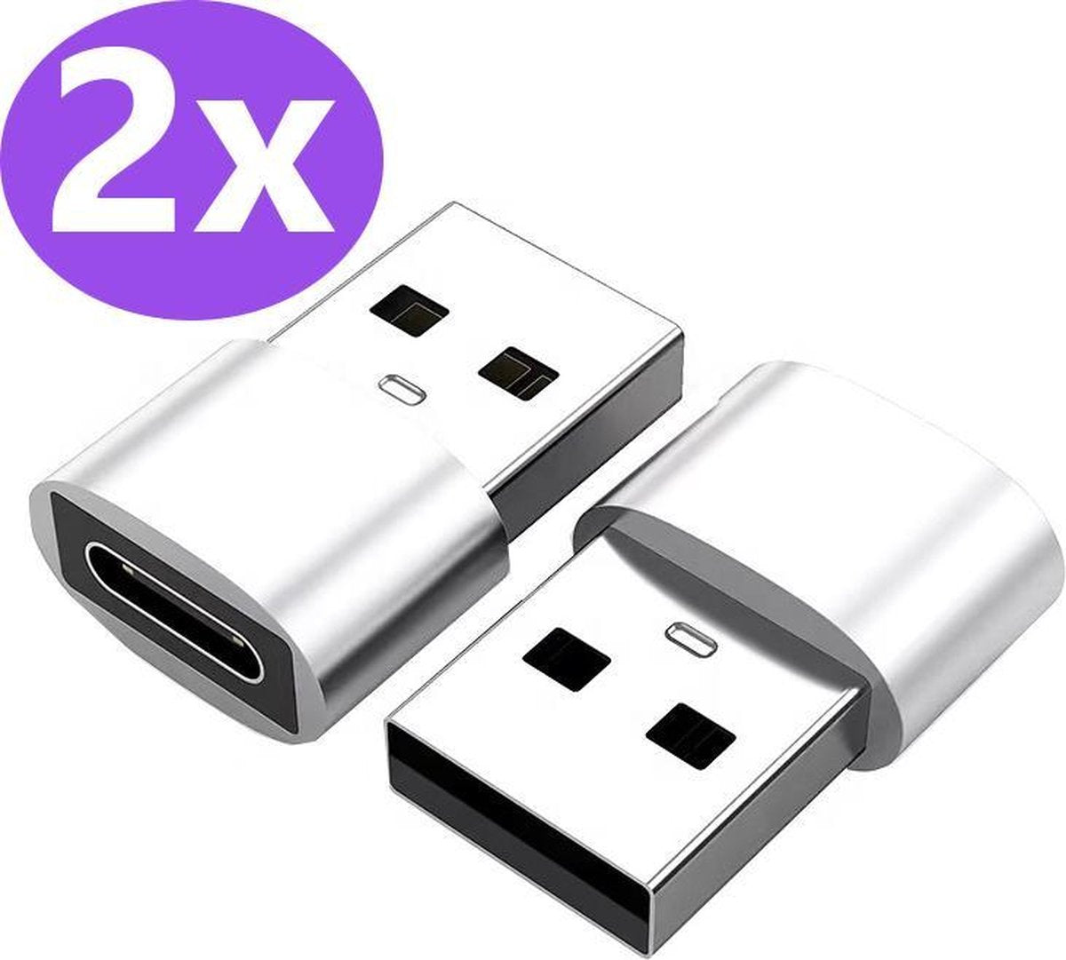 Set van 2 USB-A naar USB-C 3.1 Adapter Converter - USB A to USB C HUB - Zilver