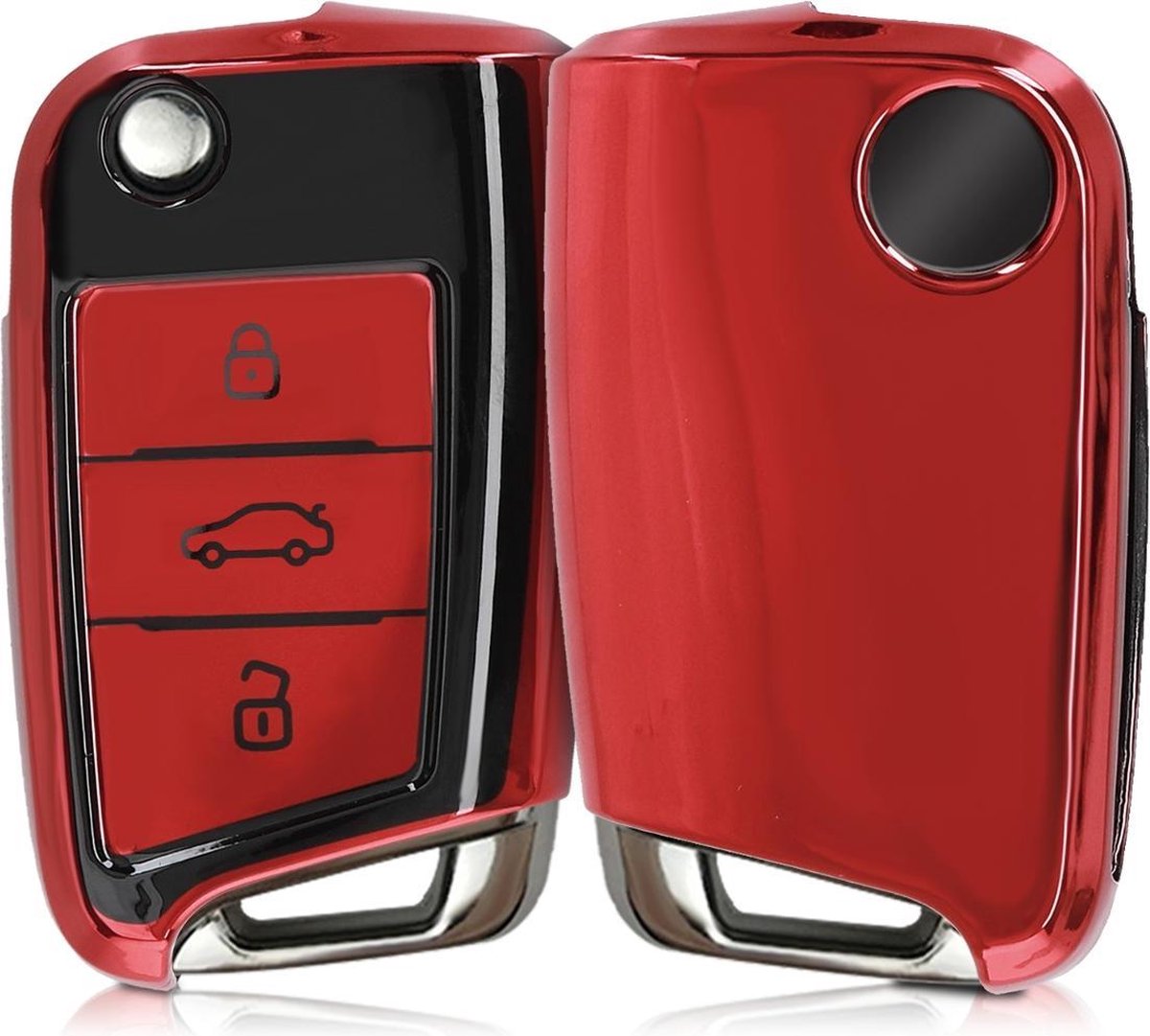 kwmobile autosleutelhoes voor VW Golf 7 MK7 3-knops autosleutel - TPU beschermhoes in hoogglans rood / hoogglans zwart