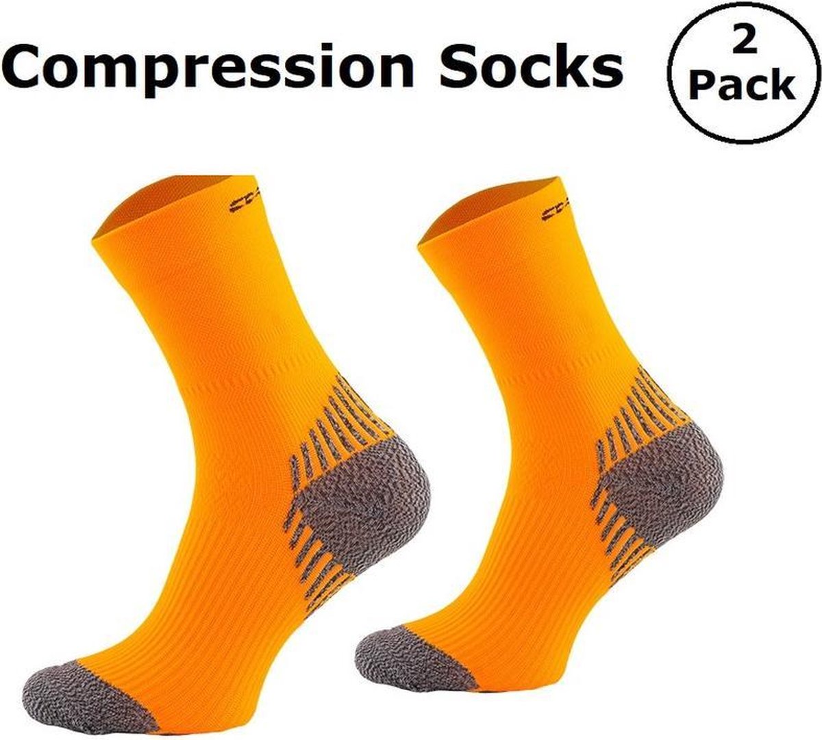 Comodo Compressie Sokken - 2 Paar - Hardloopsokken | Sportsokken - Kleur Neon Oranje - Maat 35-38