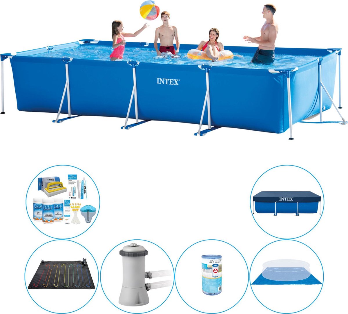 Zwembad Combi Deal - Intex Frame Pool Rechthoekig 450x220x84 cm