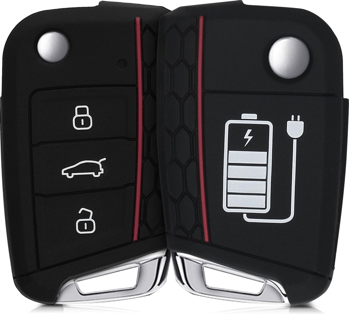 kwmobile autosleutelhoes voor VW Golf 7 MK7 3-knops autosleutel - Siliconen beschermhoes in wit / zwart - Accu Elektrische Auto design