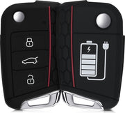 kwmobile autosleutelhoes voor VW Golf 7 MK7 3-knops autosleutel - Siliconen beschermhoes in wit / zwart - Accu Elektrische Auto design