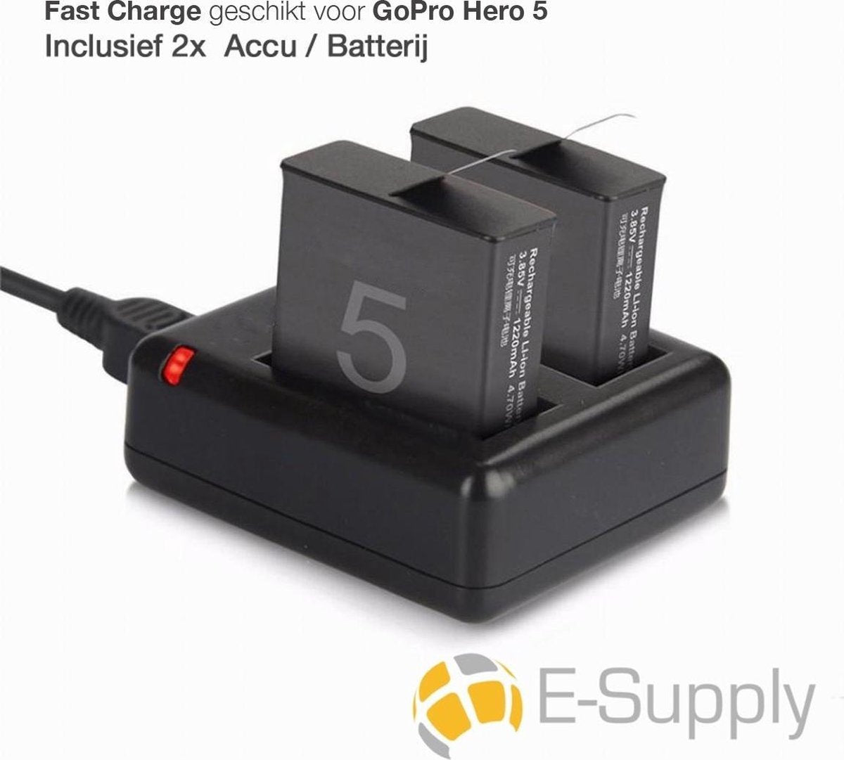 2x Accu / Batterij + Quickcharger Geschikt voor GoPro Hero 5 -E-Supply