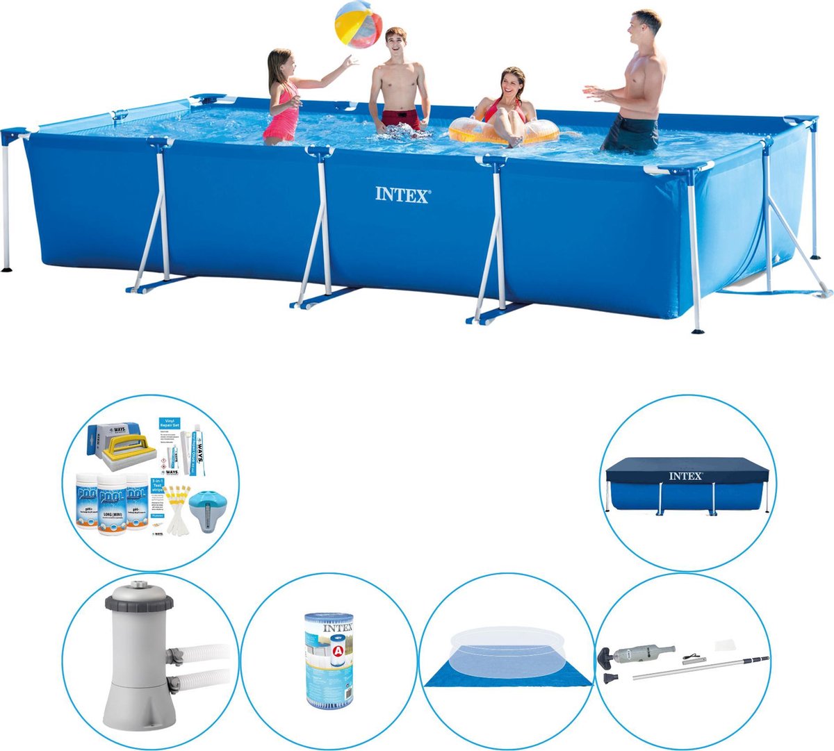 Intex Frame Pool Rechthoekig 450x220x84 cm - Zwembad Inclusief Accessoires