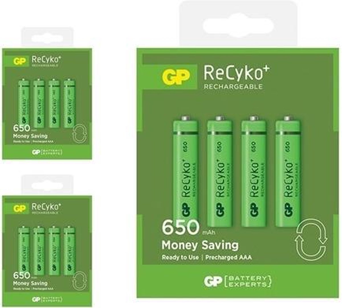12 Stuks (3 Blisters a 4st) - GP R03/AAA GP ReCyko+ 650 Series 650mAh oplaadbaar