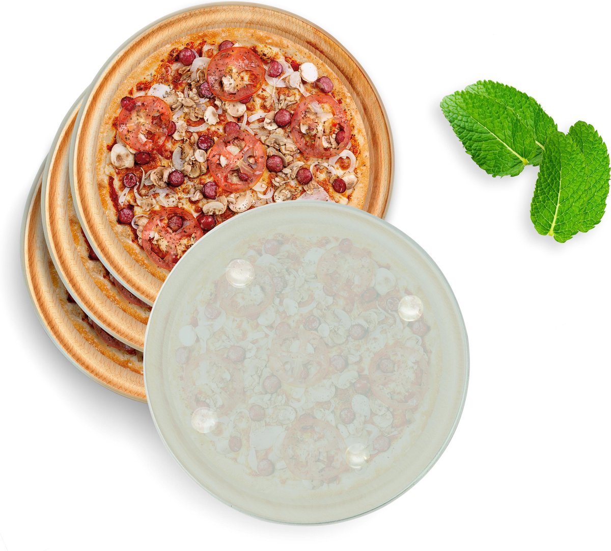 4 Luxe Glazen Onderzetters - Design Pizza - Rond